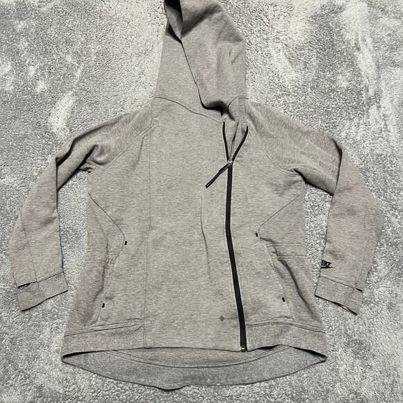 Nike Tech Fleece Hoodie Womens Medium Gray Asymetrical Full Zip Jacket 684928 ** - Picture 1 of 9